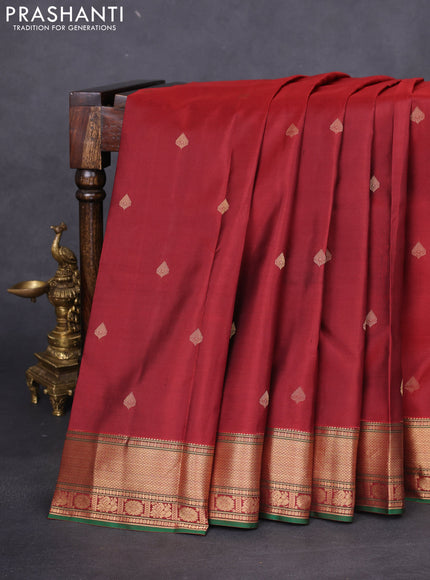 Pure kanchipuram silk saree maroon and green with zari woven buttas and rich zari woven border
