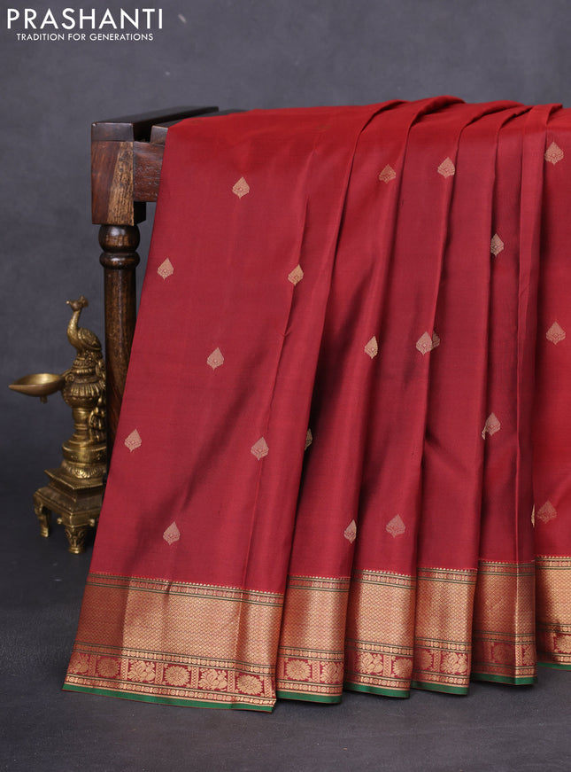 Pure kanchipuram silk saree maroon and green with zari woven buttas and rich zari woven border