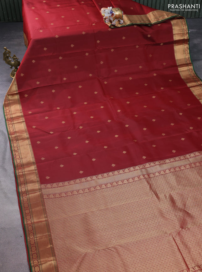 Pure kanchipuram silk saree maroon and green with zari woven buttas and rich zari woven border