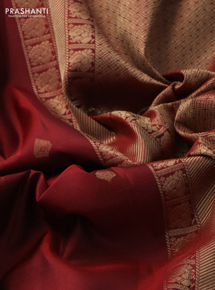 Pure kanchipuram silk saree maroon and green with zari woven buttas and rich zari woven border