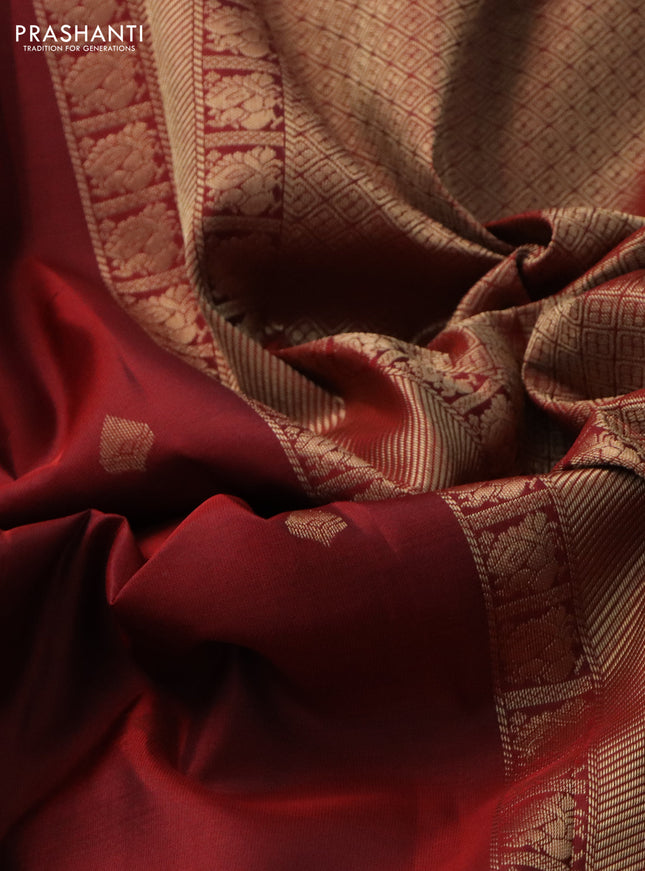 Pure kanchipuram silk saree maroon and green with zari woven buttas and rich zari woven border