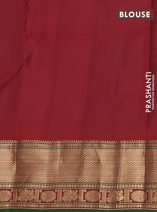 Pure kanchipuram silk saree maroon and green with zari woven buttas and rich zari woven border