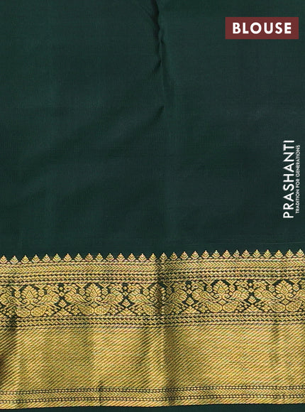 Pure kanchipuram silk saree yellow and bottle green with zari woven buttas and rich zari woven korvai border