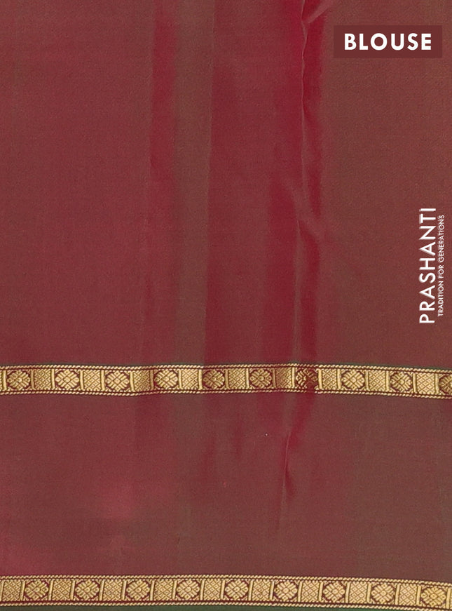 Pure kanchipuram silk saree dual shade of orange and dual shade of green with zari woven buttas and zari woven paisley butta border