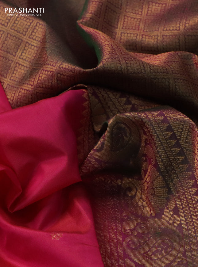 Pure kanchipuram silk saree pink and dual shade of greenish pink with zari woven buttas and zari woven annam butta border