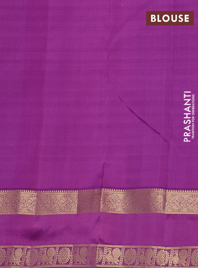 Pure kanchipuram silk saree peach orange and purple with zari woven buttas and rettapet zari woven border