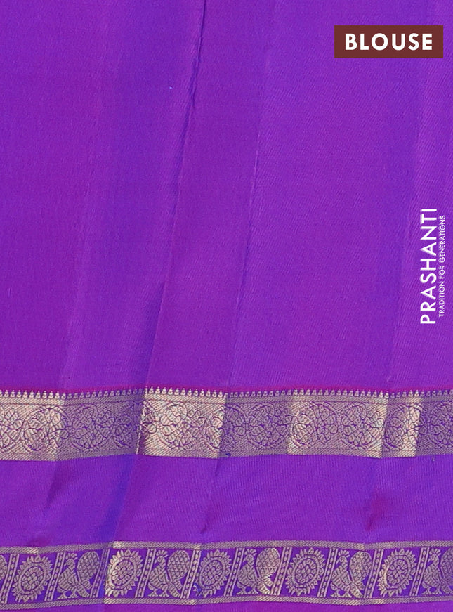 Pure kanchipuram silk saree green and purple with zari woven buttas and rettapet zari woven border