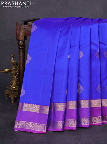 Pure kanchipuram silk saree royal blue and purple with allover zari woven buttas and rettapet zari woven border