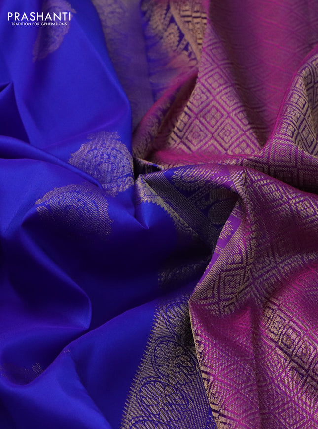 Pure kanchipuram silk saree royal blue and purple with allover zari woven buttas and rettapet zari woven border