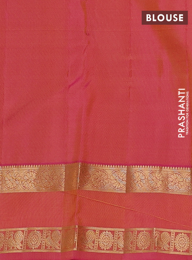 Pure kanchipuram silk saree mustard yellow and pink with allover zari woven buttas and rettapet zari woven border