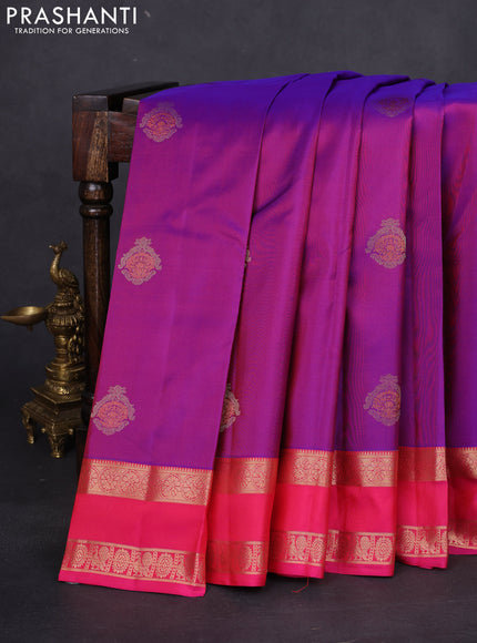 Pure kanchipuram silk saree purple and pink with allover zari woven buttas and rettapet zari woven border