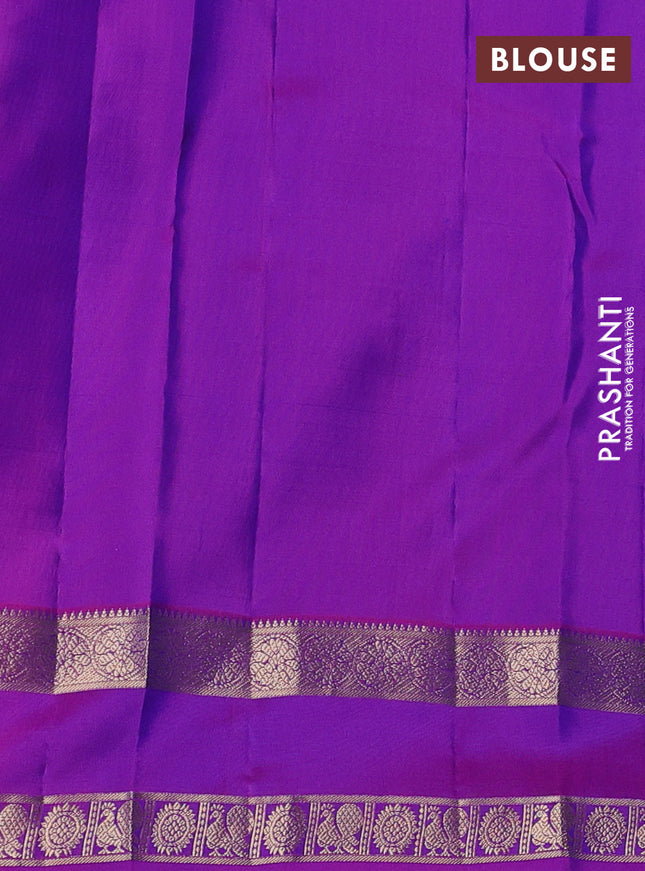 Pure kanchipuram silk saree dual shade of teal greenish blue and purple with zari woven buttas and rettapet zari woven border