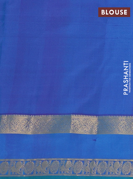Pure kanchipuram silk saree light blue and dual shade of purple with zari woven buttas and rettapet zari woven border
