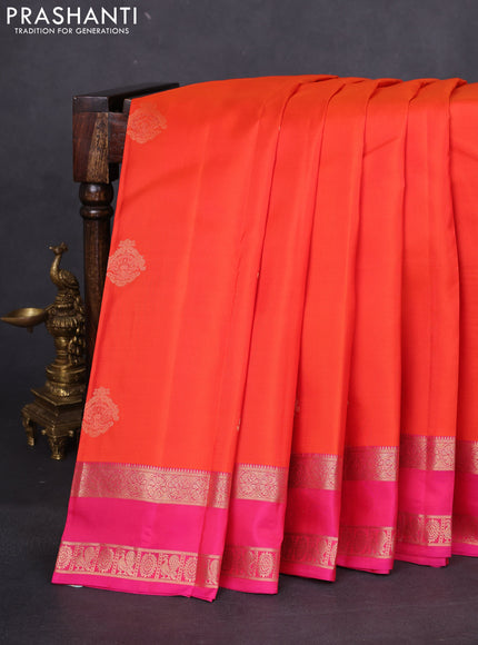 Pure kanchipuram silk saree orange and pink with zari woven buttas and rettapet zari woven border