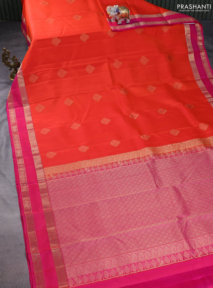 Pure kanchipuram silk saree orange and pink with zari woven buttas and rettapet zari woven border
