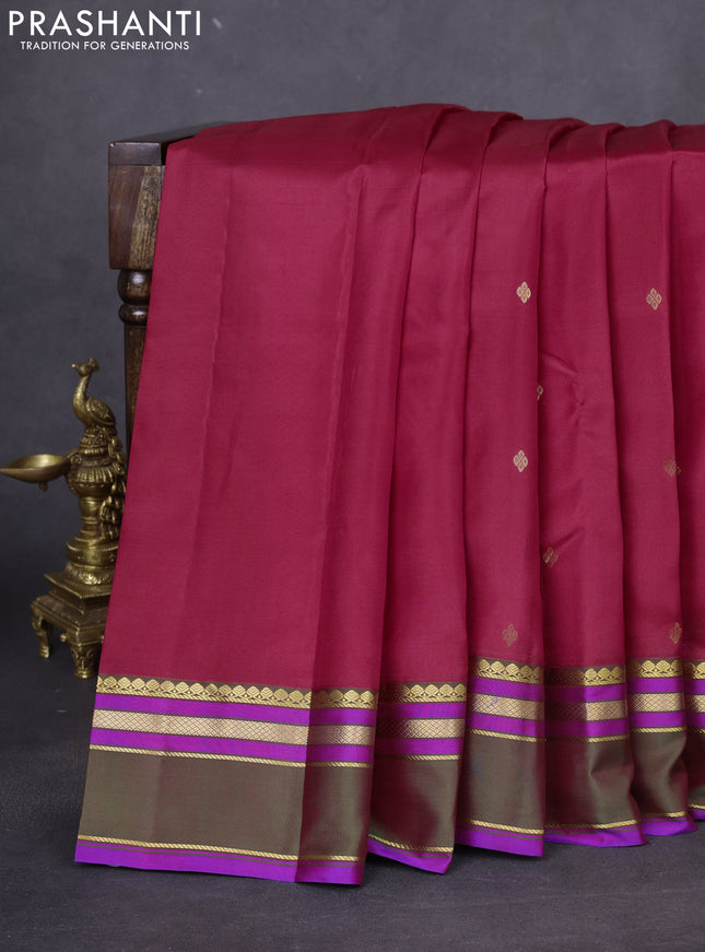 Pure kanchipuram silk saree kumkum red and dual shade of green with zari woven buttas and rettapet zari woven border
