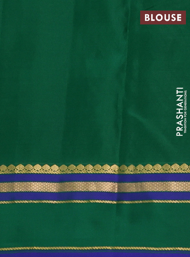 Pure kanchipuram silk saree kumkum red and dual shade of green with zari woven buttas and rettapet zari woven border