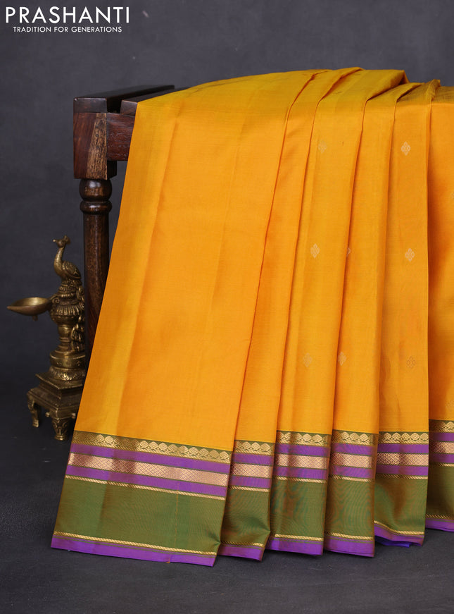 Pure kanchipuram silk saree mango yellow and green with zari woven buttas and rettapet zari woven border