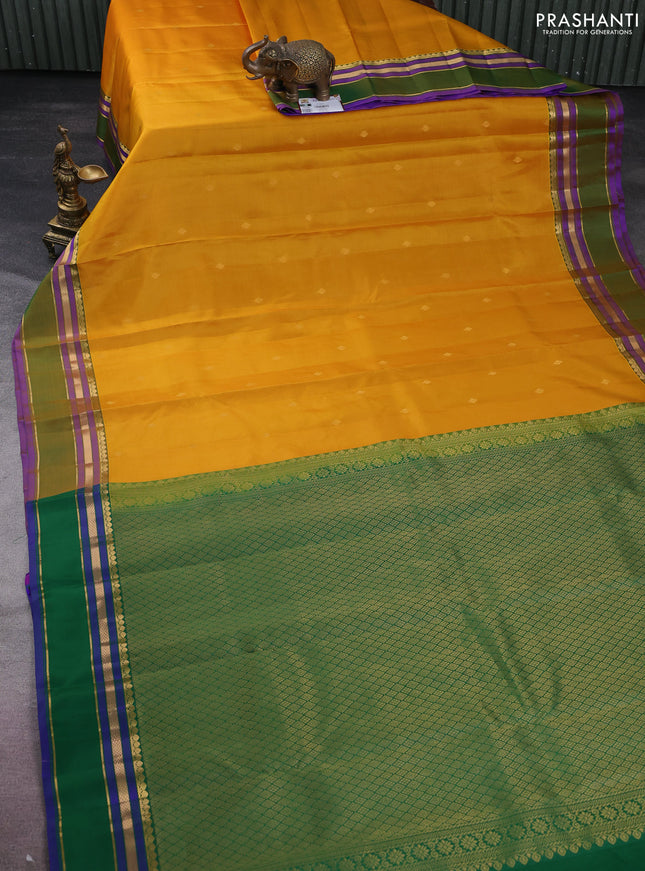Pure kanchipuram silk saree mango yellow and green with zari woven buttas and rettapet zari woven border