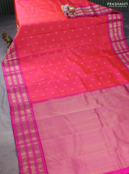 Pure kanchipuram silk saree dual shade of pinkish orange and pink with zari woven annam buttas and rich zari woven border