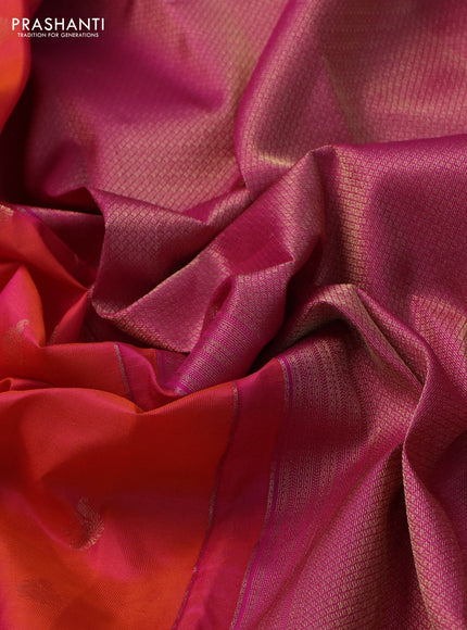 Pure kanchipuram silk saree dual shade of pinkish orange and pink with zari woven annam buttas and rich zari woven border