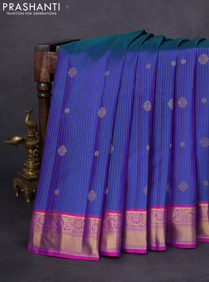 Pure kanchipuram silk saree dual shade of blue and purple with allover zari weaves & buttas and rich zari woven border