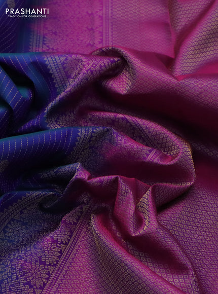 Pure kanchipuram silk saree dual shade of blue and purple with allover zari weaves & buttas and rich zari woven border
