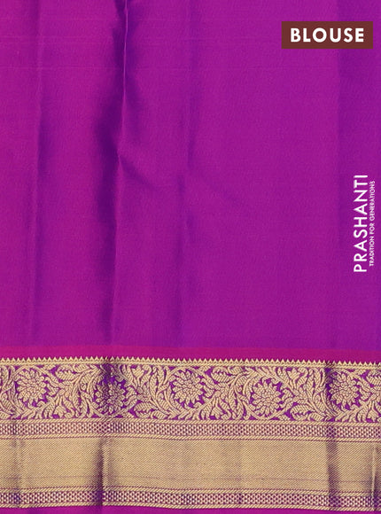 Pure kanchipuram silk saree dual shade of blue and purple with allover zari weaves & buttas and rich zari woven border