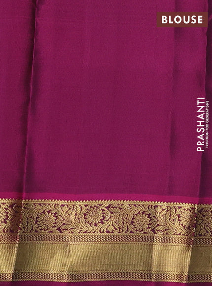 Pure kanchipuram silk saree peacock green and dark magenta pink with allover zari weaves & buttas and rich zari woven border