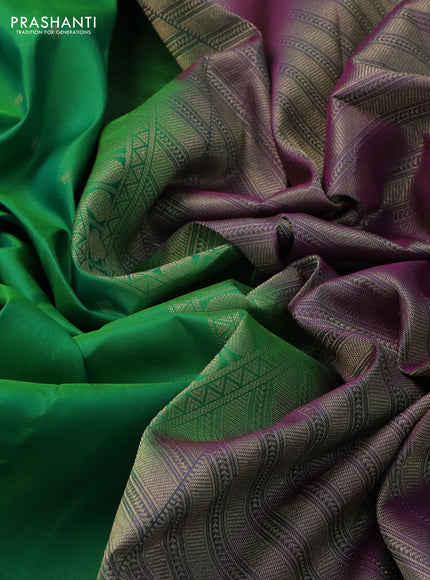 Pure kanchipuram silk saree green and purple with allover zari woven buttas and rettapet zari woven border