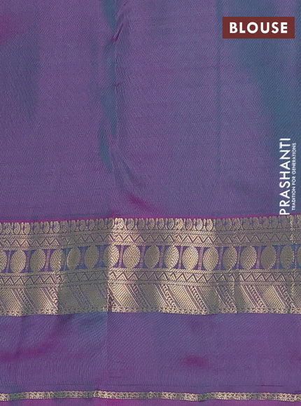 Pure kanchipuram silk saree green and purple with allover zari woven buttas and rettapet zari woven border