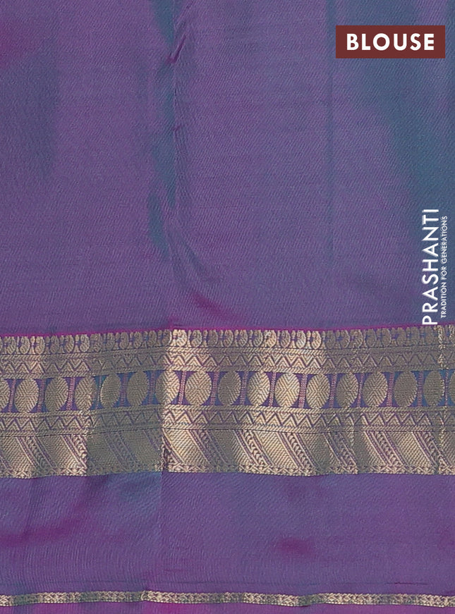 Pure kanchipuram silk saree green and purple with allover zari woven buttas and rettapet zari woven border