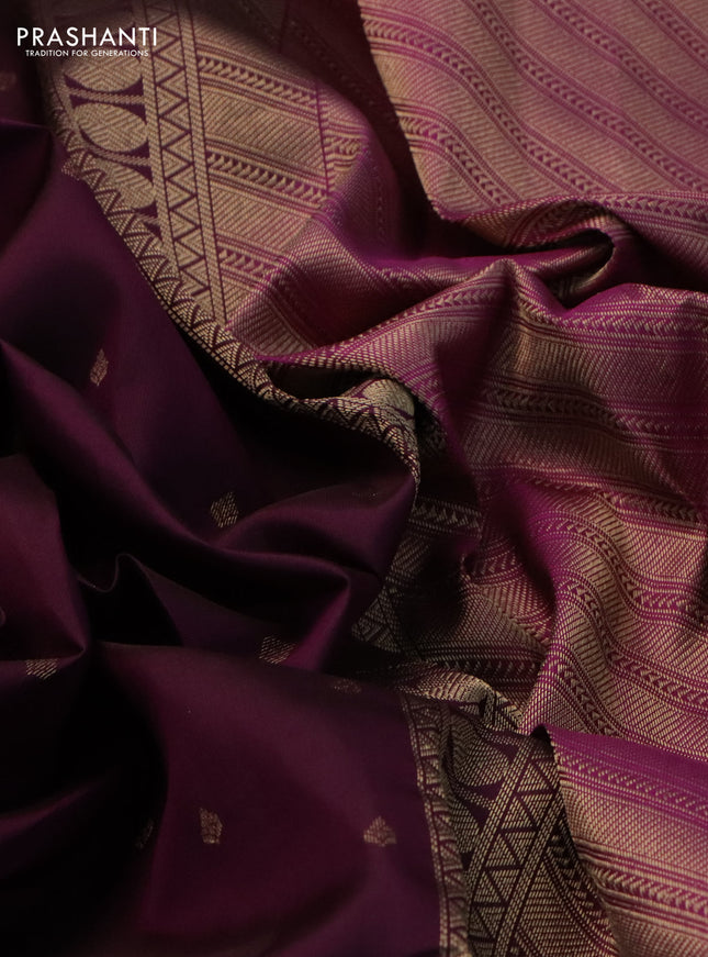 Pure kanchipuram silk saree wine shade and purple with allover zari woven buttas and rettapet zari woven border