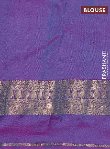 Pure kanchipuram silk saree teal green and purple with allover zari woven buttas and rettapet zari woven border