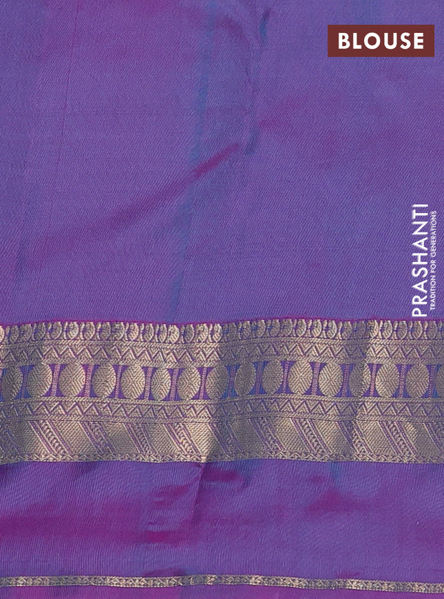Pure kanchipuram silk saree teal green and purple with allover zari woven buttas and rettapet zari woven border