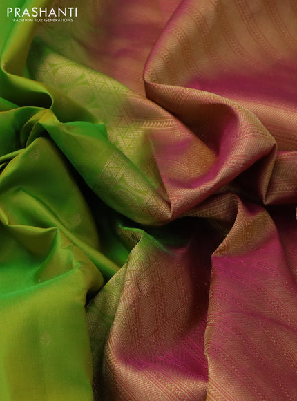 Pure kanchipuram silk saree light green and pink with allover zari woven buttas and rettapet zari woven border