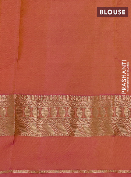 Pure kanchipuram silk saree light green and pink with allover zari woven buttas and rettapet zari woven border