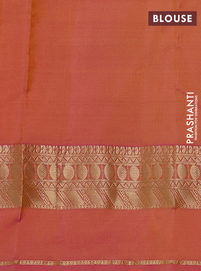 Pure kanchipuram silk saree light green and pink with allover zari woven buttas and rettapet zari woven border