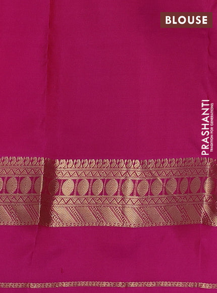 Pure kanchipuram silk saree dual shade of rustic orange and magenta pink with allover zari woven buttas and rettapet zari woven border