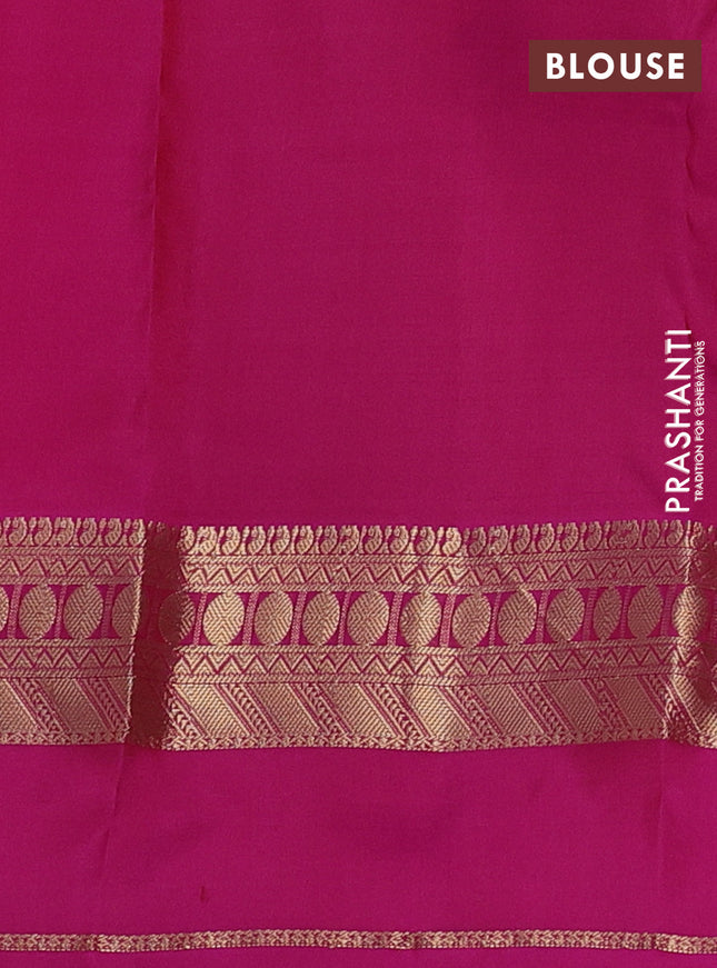 Pure kanchipuram silk saree dual shade of rustic orange and magenta pink with allover zari woven buttas and rettapet zari woven border