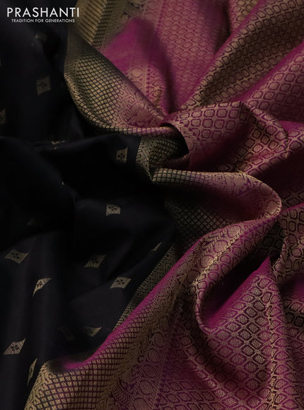 Pure kanchipuram silk saree black and purple with allover zari woven buttas and rich zari woven border