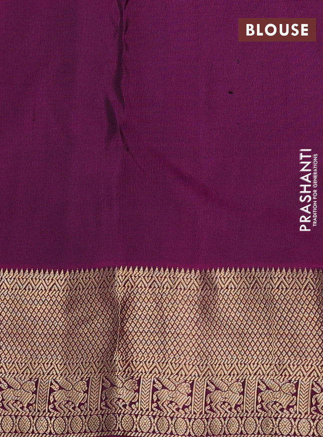 Pure kanchipuram silk saree black and purple with allover zari woven buttas and rich zari woven border