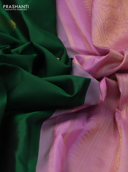 Pure kanchipuram silk saree green and light pink with zari woven buttas and zari woven korvai border