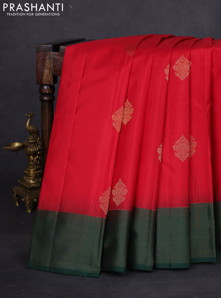 Pure kanchipuram silk saree red and dark green with zari woven buttas and zari woven border