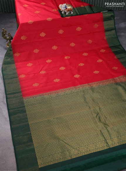 Pure kanchipuram silk saree red and dark green with zari woven buttas and zari woven border