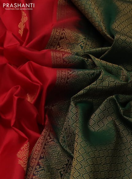Pure kanchipuram silk saree red and dark green with zari woven buttas and zari woven border