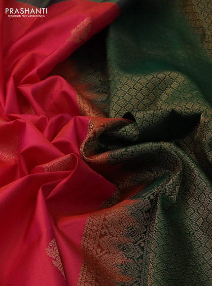 Pure kanchipuram silk saree dual shade of pink and bottle green with zari woven buttas and zari woven border