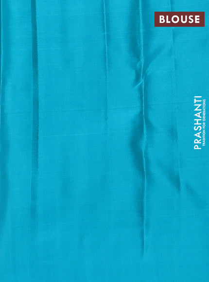 Pure kanchipuram silk saree red and teal blue with allover zari weaves and simple border