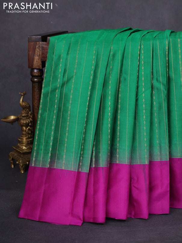 Pure kanchipuram silk saree green and purple with allover zari weaves and simple border