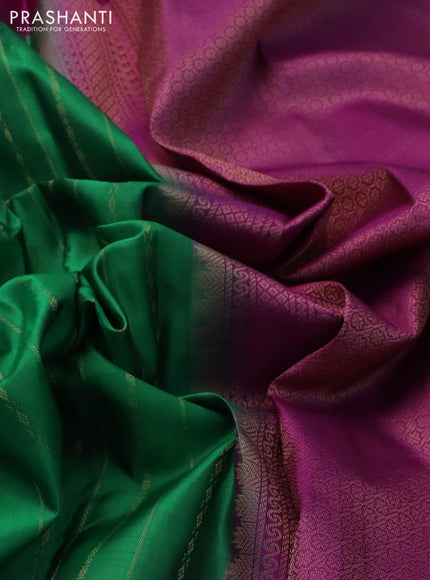 Pure kanchipuram silk saree green and purple with allover zari weaves and simple border